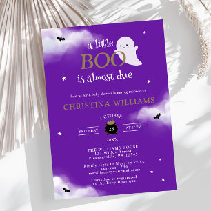 Little Boo Halloween Ghost Purple Baby Shower Invitation