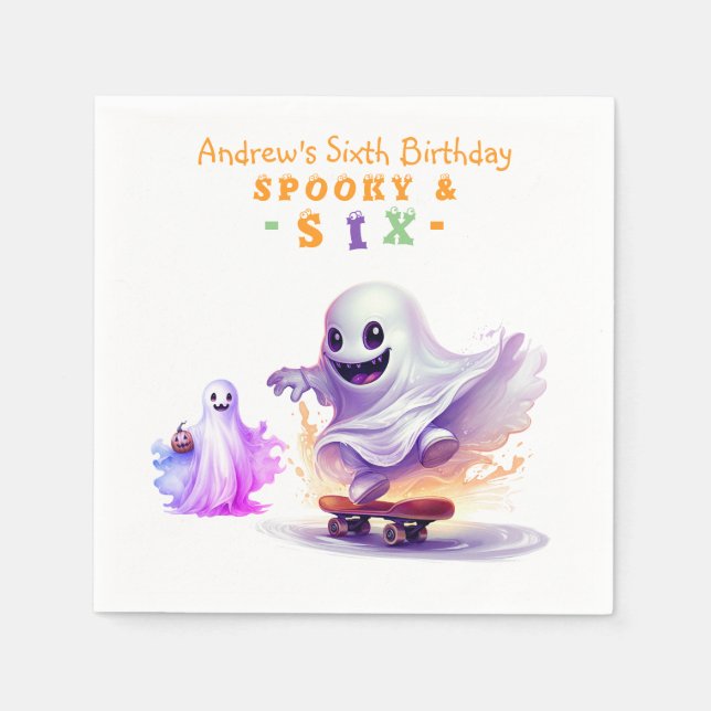Little Boo Halloween Ghost Skater Any Age Birthday Napkin (Front)