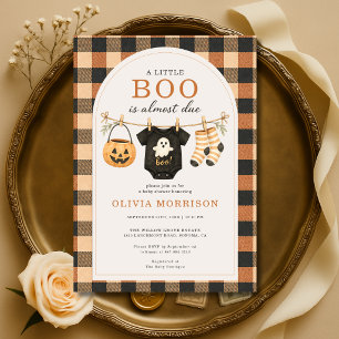 Little Boo Halloween Gingham Baby Shower Invitation