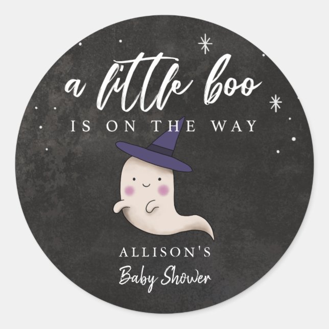 Little Boo Halloween Girl Ghost Baby Shower Classic Round Sticker (Front)