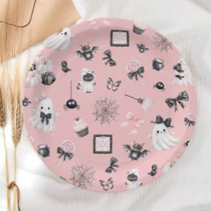 Little Boo Halloween Pink Baby Shower Paper Plate