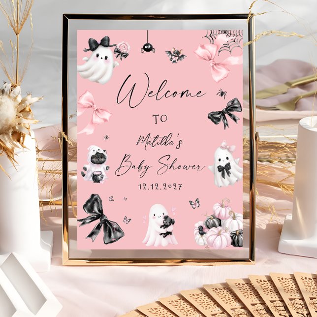 Little Boo Halloween Pink Baby Shower Welcome Poster (Creator Uploaded)