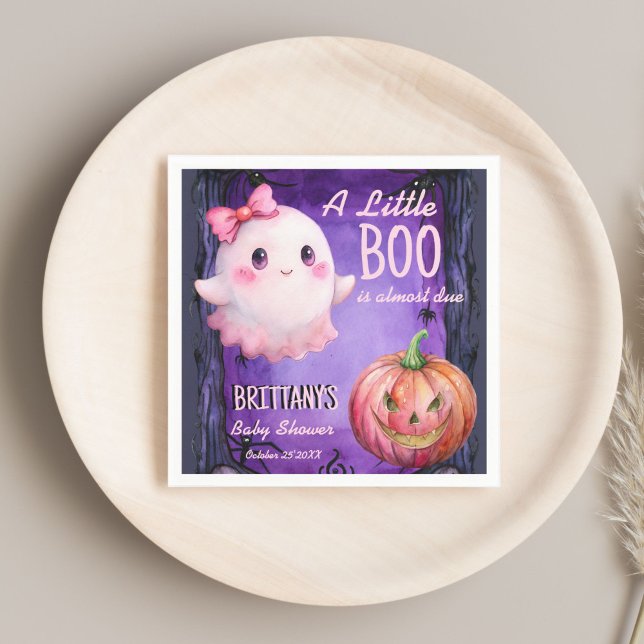 Little boo Halloween pink cute ghost baby shower Napkin (Little boo Halloween pink cute ghost pumpkin baby shower monogrammed customized Napkins template)