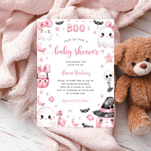 Little Boo Halloween Pink Ghost Baby Shower Invitation