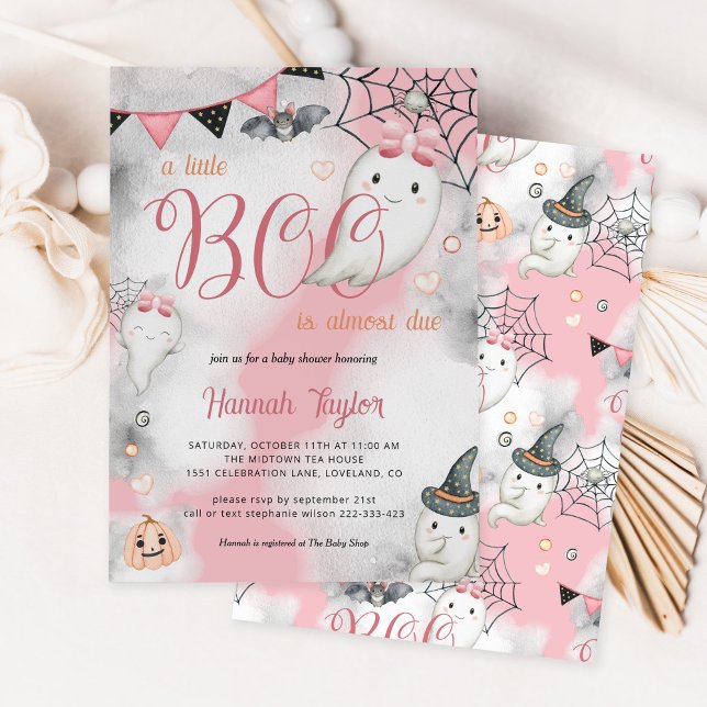Little Boo Halloween Pink Girl Ghost Baby Shower Invitation (Creator Uploaded)