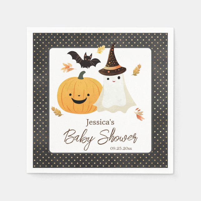 Little Boo Halloween Pollka Dot Baby Shower  Napkin (Front)