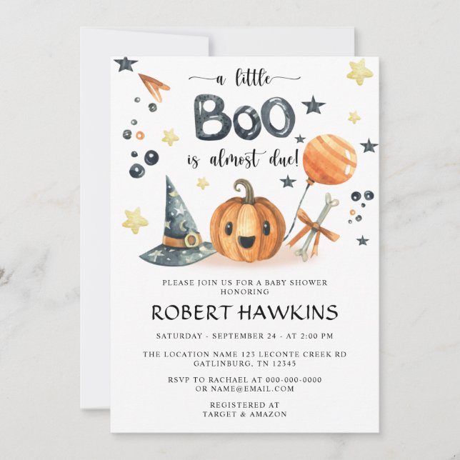 Little Boo Halloween Pumpkin Baby Shower Invitatio Invitation (Front)