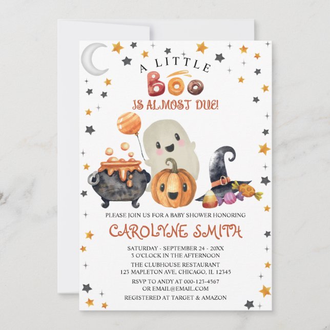 Little Boo Halloween Pumpkin Baby Shower Invitation (Front)
