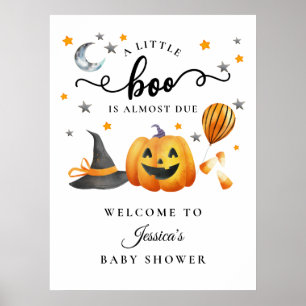 Little Boo Halloween Pumpkin Baby Shower Welcome Poster