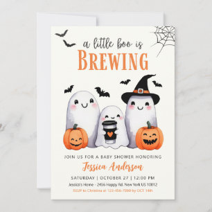 Little Boo Halloween Pumpkin Ghost Baby Shower Invitation