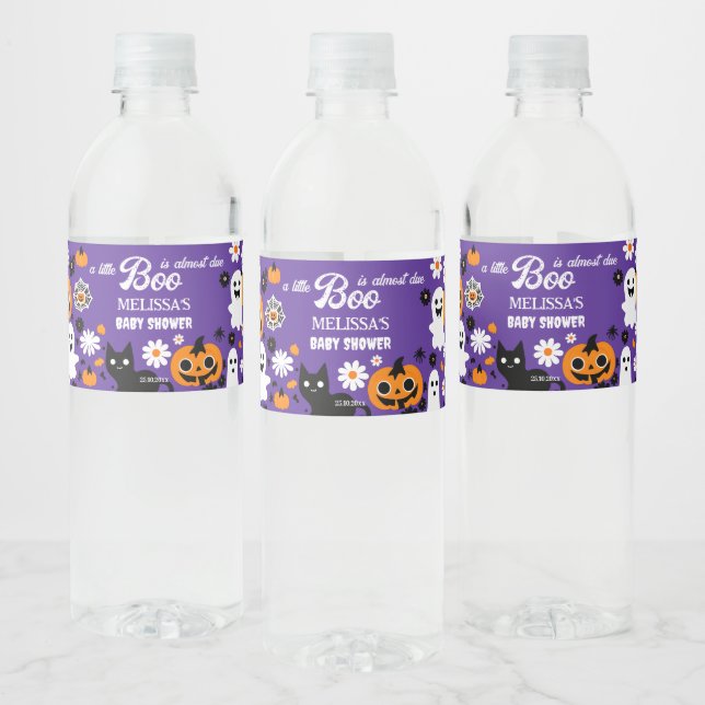 Little boo Halloween retro baby shower Water Bottle Label (Bottles)