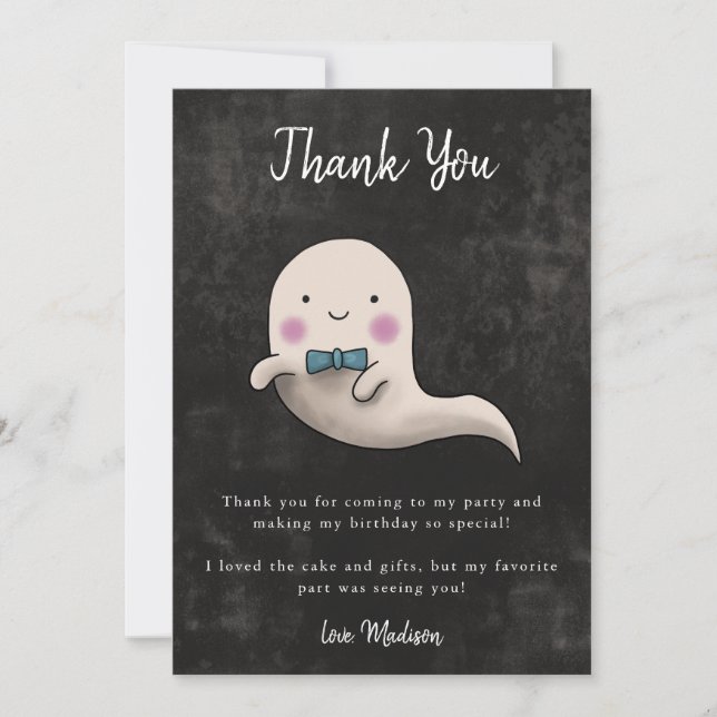 Little Boo Halloween Theme Boys Birthday Party Thank You Card (Front)