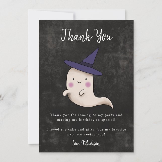 Little Boo Halloween Theme Girls Birthday Party Thank You Card (Front)