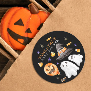 Little Boo Halloween Watercolor Baby Shower Classic Round Sticker