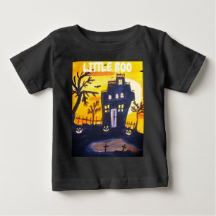 Little Boo Haunted House Halloween Watercolor Baby T-Shirt