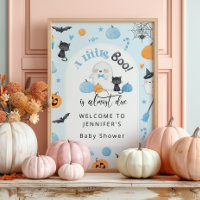 Little boo is almost Due baby shower blue welcome