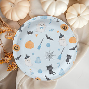 Little Boo is almost due blue baby shower Paper Plate