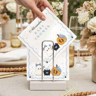 Little Boo Is Almost Due Blue Halloween Baby Showe Napkin