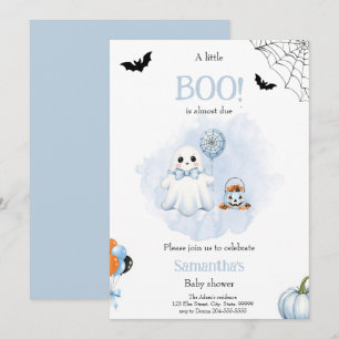 Little Boo is Almost Due Boy Baby Shower Party Invitation