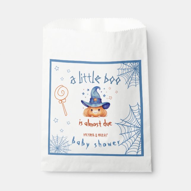 Little boo is Almost Due Boy Shower Welcome Poster Favour Bags (Front)