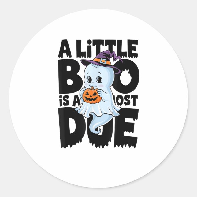 Little Boo Is Almost Due Cute Halloween Pregnancy  Classic Round Sticker (Front)