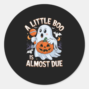 Little Boo Is Almost Due Cute Halloween Pregnancy  Classic Round Sticker