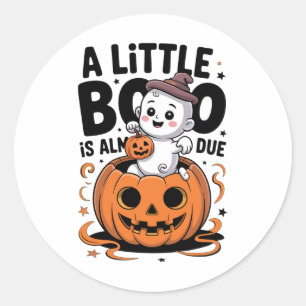 Little Boo Is Almost Due Cute Halloween Pregnancy Classic Round Sticker