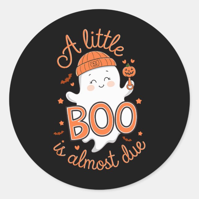 Little Boo Is Almost Due Cute Halloween Pregnancy  Classic Round Sticker (Front)