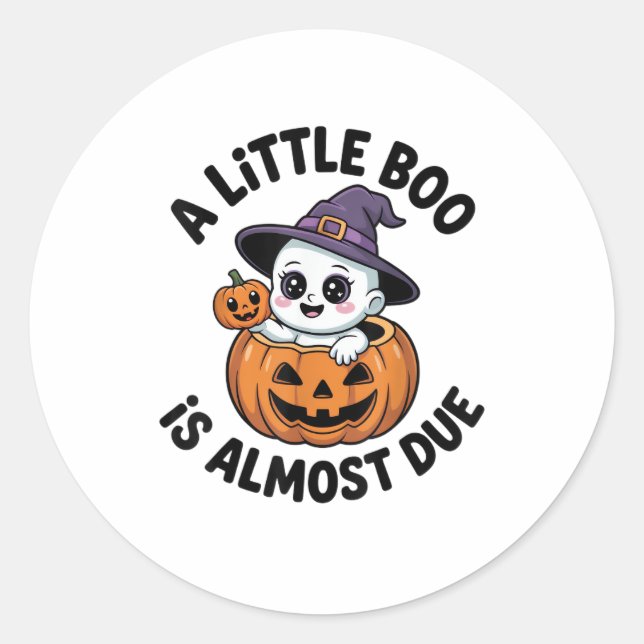 Little Boo Is Almost Due Cute Halloween Pregnancy  Classic Round Sticker (Front)