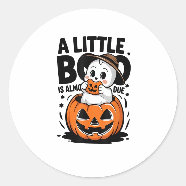 Little Boo Is Almost Due Cute Halloween Pregnancy  Classic Round Sticker (Front)