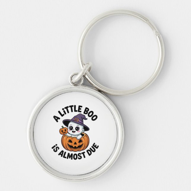 Little Boo Is Almost Due Cute Halloween Pregnancy  Key Ring (Front)