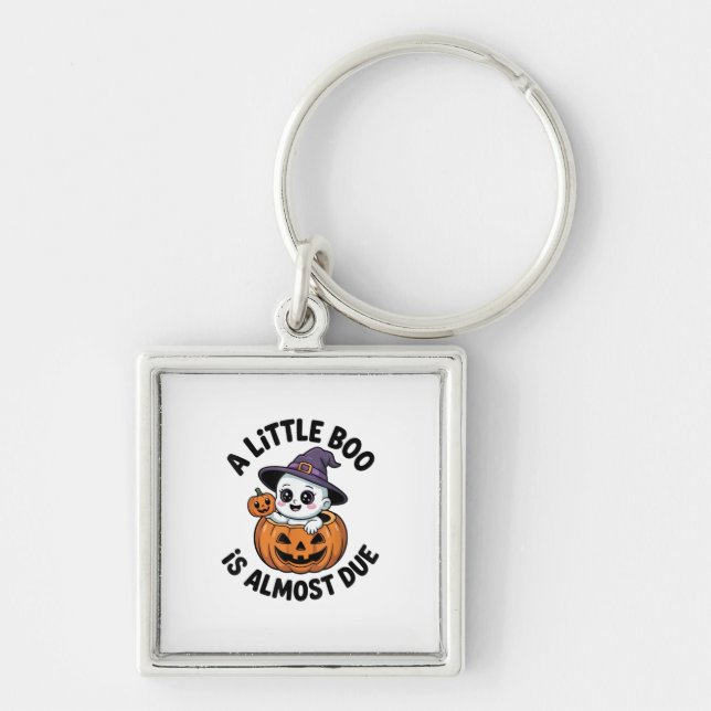 Little Boo Is Almost Due Cute Halloween Pregnancy  Key Ring (Front)