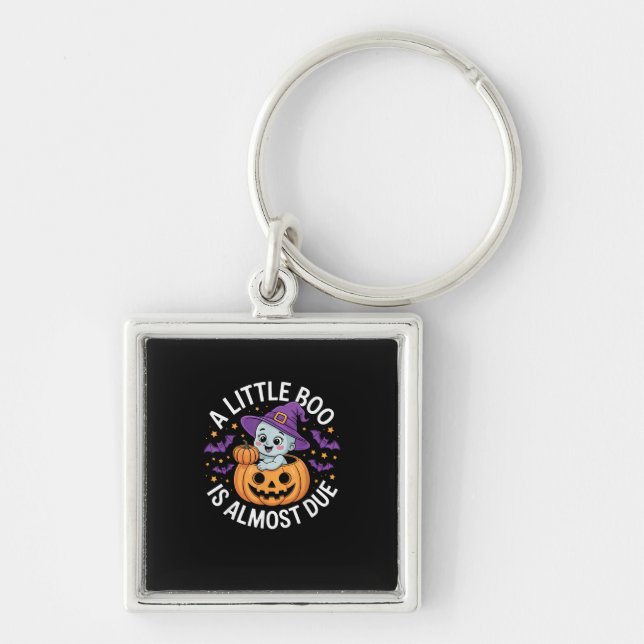 Little Boo Is Almost Due Cute Halloween Pregnancy  Key Ring (Front)