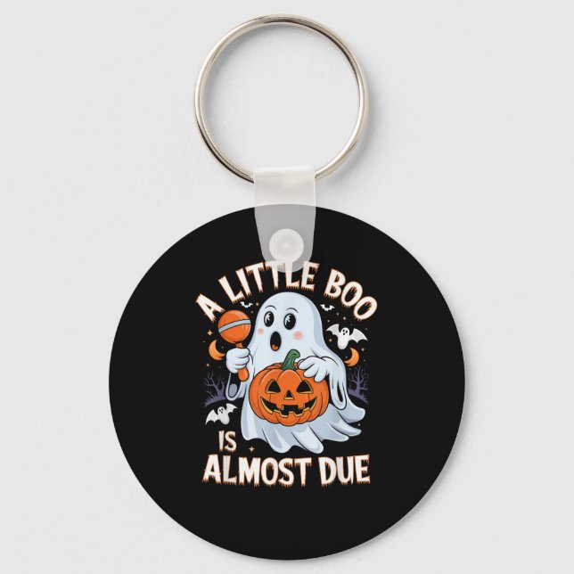 Little Boo Is Almost Due Cute Halloween Pregnancy  Key Ring (Front)