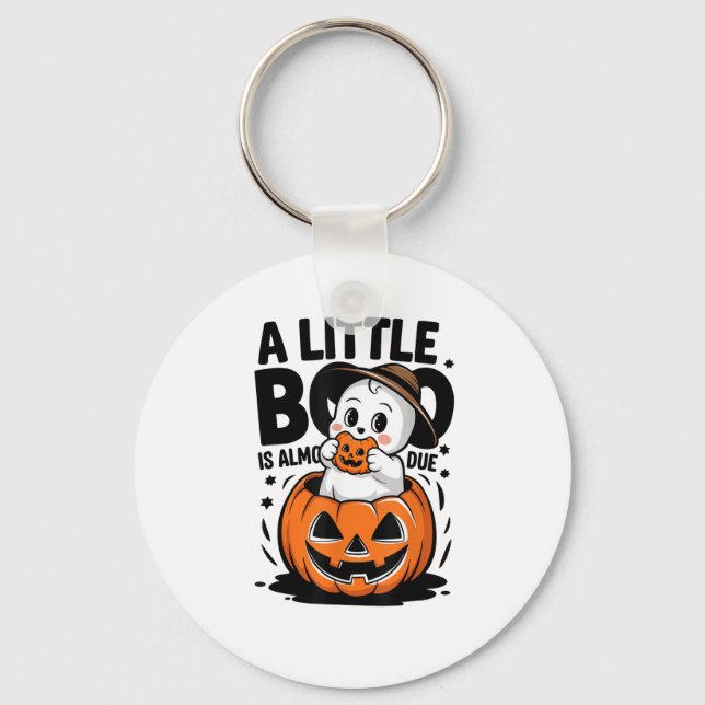 Little Boo Is Almost Due Cute Halloween Pregnancy  Key Ring (Front)