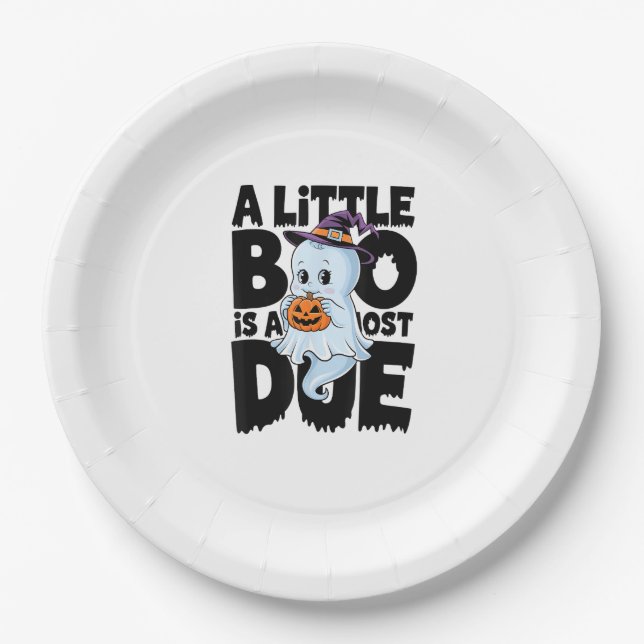 Little Boo Is Almost Due Cute Halloween Pregnancy  Paper Plate (Front)