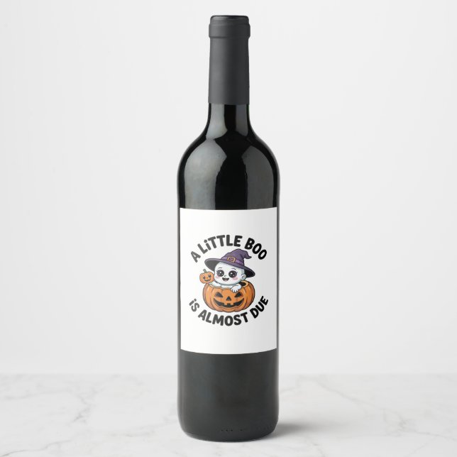 Little Boo Is Almost Due Cute Halloween Pregnancy  Wine Label (Front)