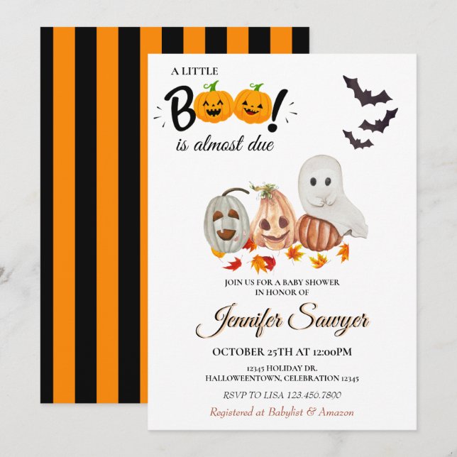  Little Boo is Almost Due Halloween Baby Shower In Invitation (Front/Back)