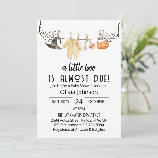 Little Boo is Almost Due Halloween Baby Shower Invitation (Standing Front)