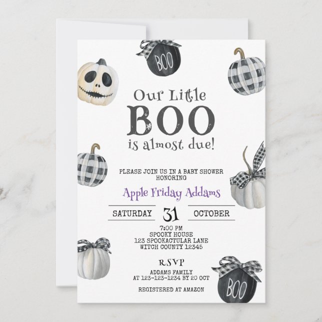 Little BOO is almost due, Halloween Baby Shower Invitation (Front)