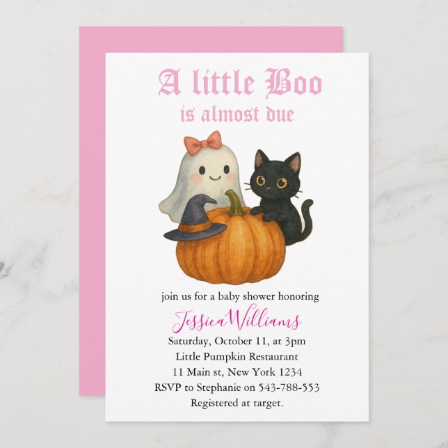 Little Boo Is Almost Due Halloween Baby Shower Invitation (Front/Back)