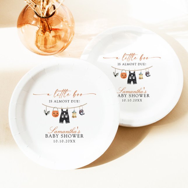 Little Boo Is Almost Due Halloween Baby Shower Paper Plate (Creator Uploaded)
