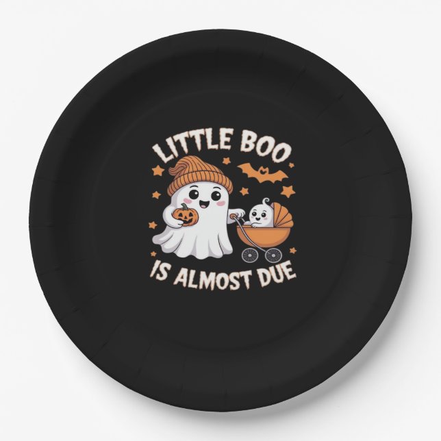 Little Boo Is Almost Due - Halloween Pregnancy Rev Paper Plate (Front)
