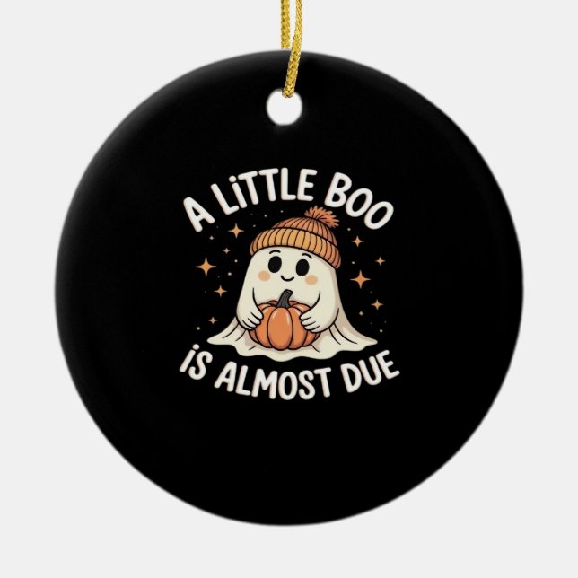 Little Boo Is Almost Due Halloween Pregnancy Revea Ceramic Tree Decoration (Front)