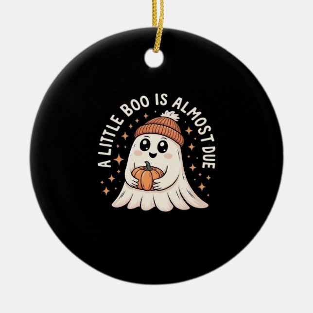 Little Boo Is Almost Due Halloween Pregnancy Revea Ceramic Tree Decoration (Front)