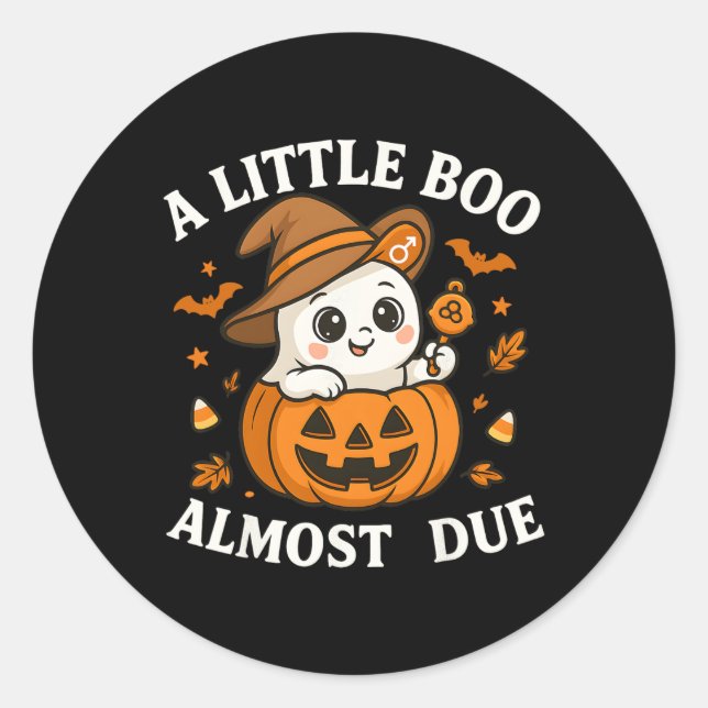 Little Boo Is Almost Due Halloween Pregnancy Revea Classic Round Sticker (Front)