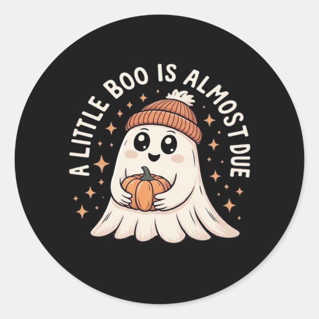 Little Boo Is Almost Due Halloween Pregnancy Revea Classic Round Sticker (Front)