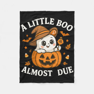 Little Boo Is Almost Due Halloween Pregnancy Revea Fleece Blanket