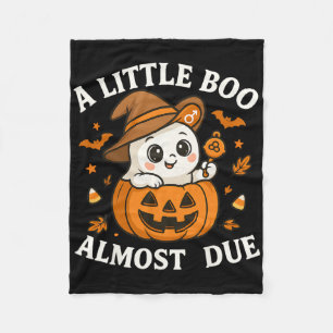 Little Boo Is Almost Due Halloween Pregnancy Revea Fleece Blanket