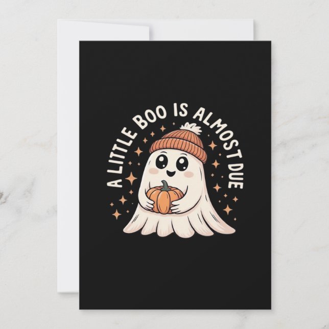 Little Boo Is Almost Due Halloween Pregnancy Revea Holiday Card (Front)